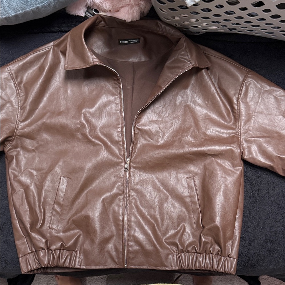 NEW SHEIN Brown Leather Jacket
